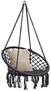 Black Macrame Hammock Swing with Hanging Tassels