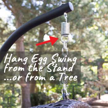 Egg Swing has a Hanging Chain that Allows You to Hang it from the Included Stand or a Tree Branch