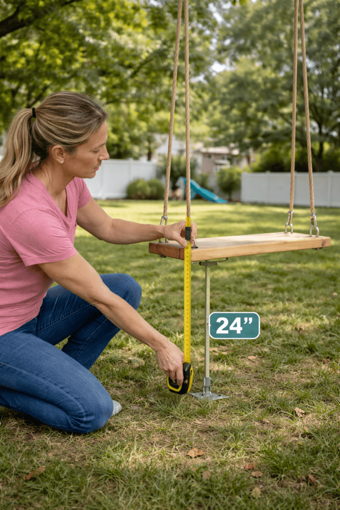 Woman Measuring Seat Height for Backyard tree Swing