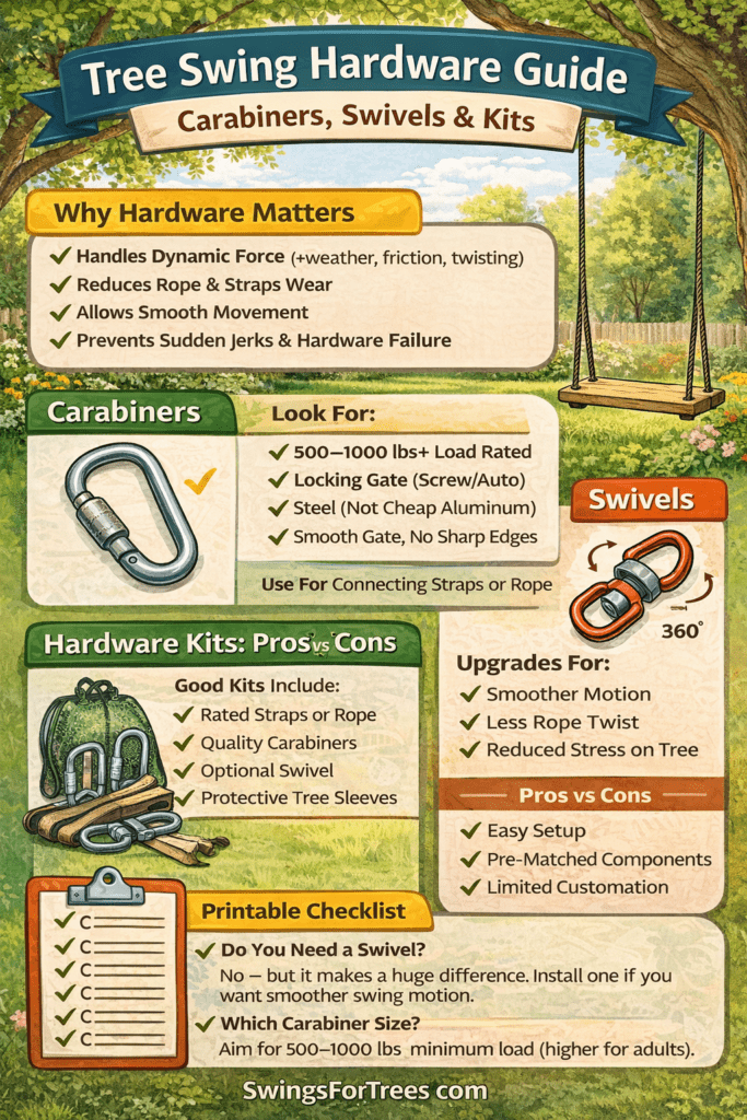 Infographic - Tree Swing Hardware Guide: Carabiners, Swivels & Kits